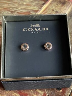 NWT COACH Rose Gold-Tone Earrings with Dark Crystal Centers